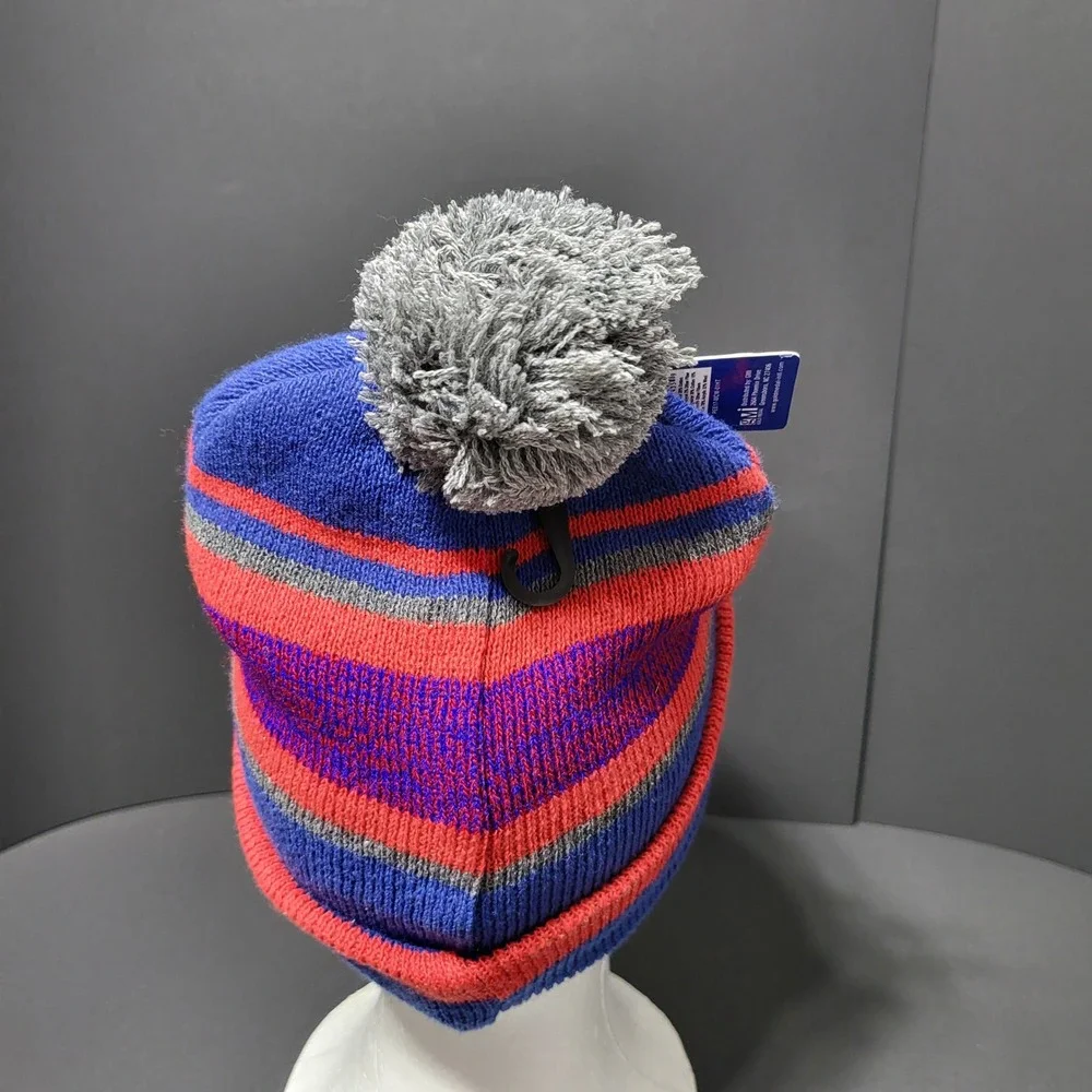 Escape by Polar Extreme Kids Beanie Pom Pom‎ Winter Hat Blue Red Gray Stripes